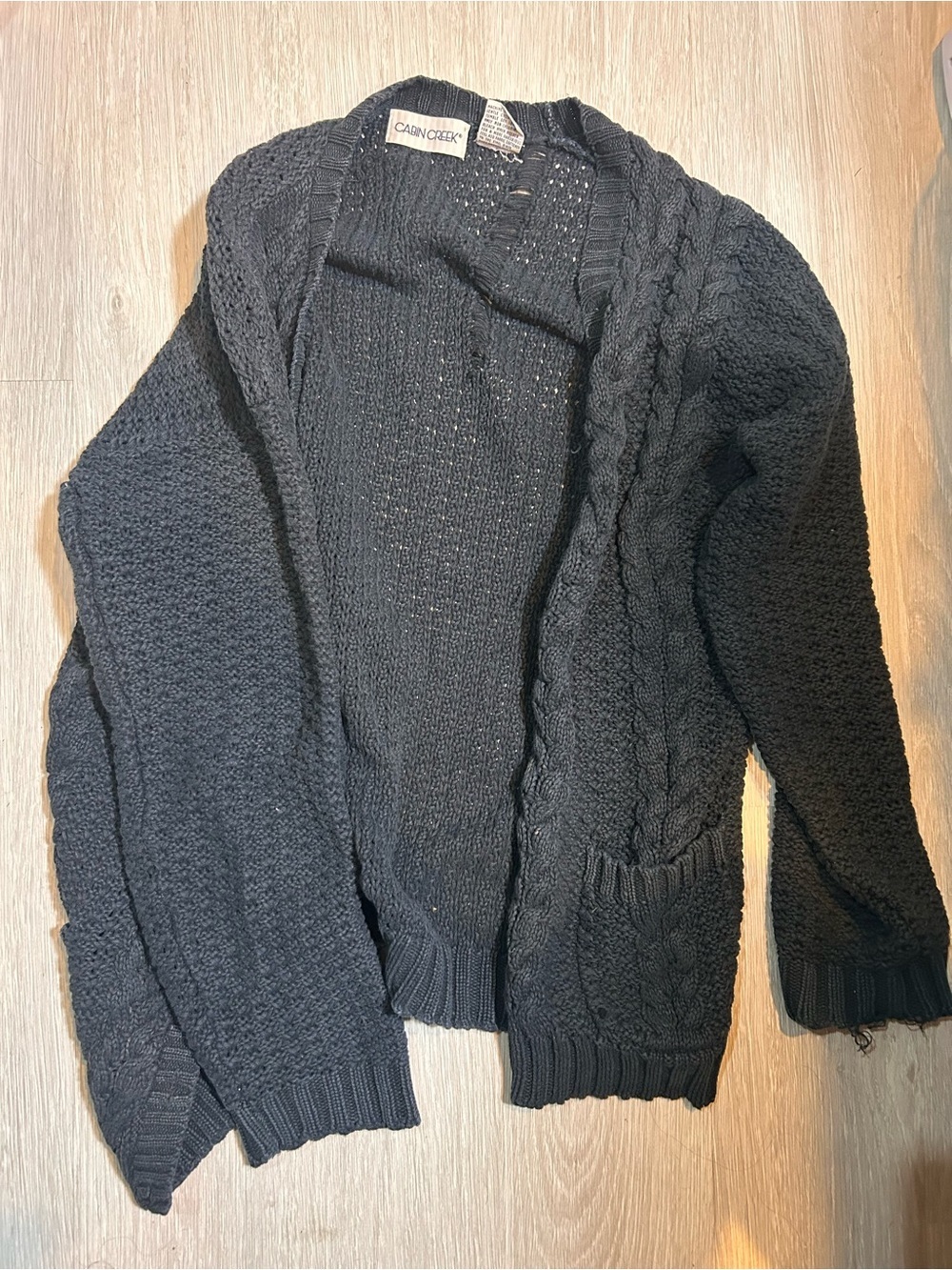 Cabin Creek Black Cable Knit Open-Front Cardigan
